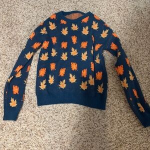 SHEIN Blue and Orange Leaf Sweater